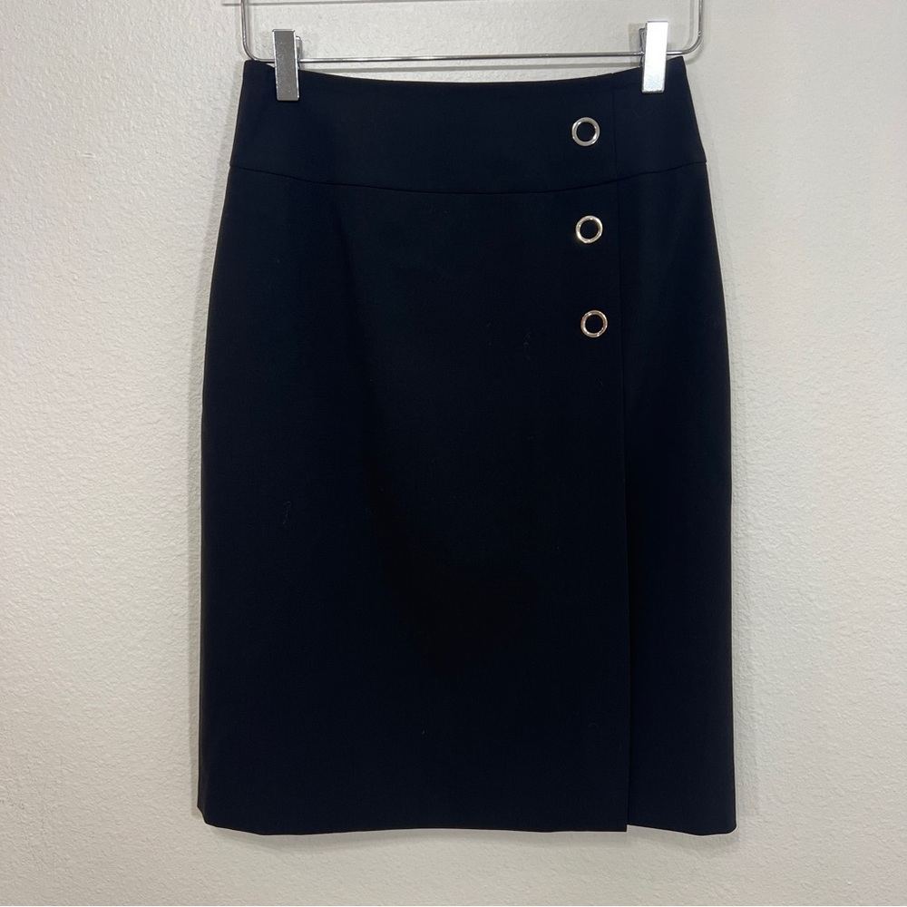 BOSS Hugo Boss Varya Black Pencil Skirt Wool Blend Grommet Detail US 4
